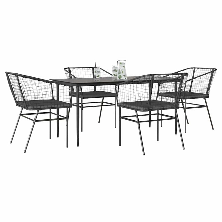 5 dele spisebordssæt til haven m. hynder polyrattan glas sort