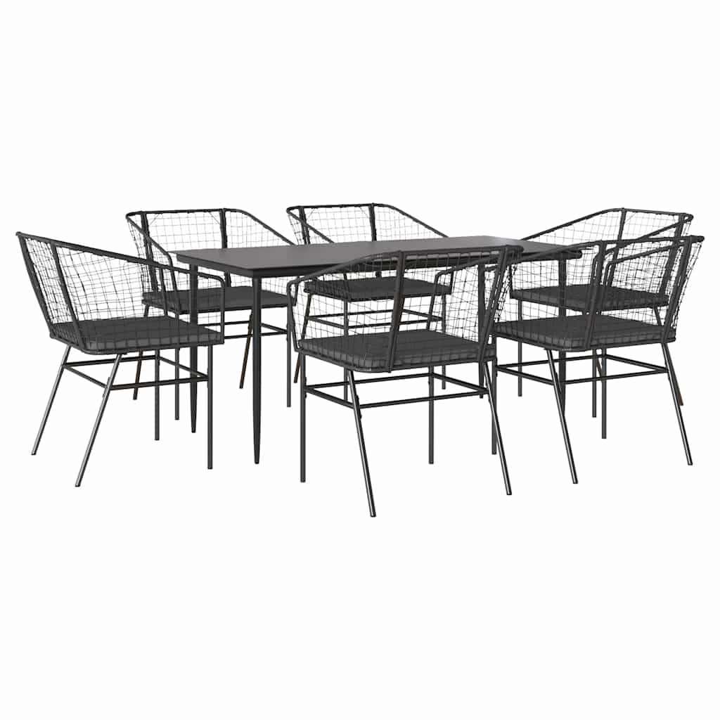 7 dele spisebordssæt til haven m. hynder polyrattan glas sort