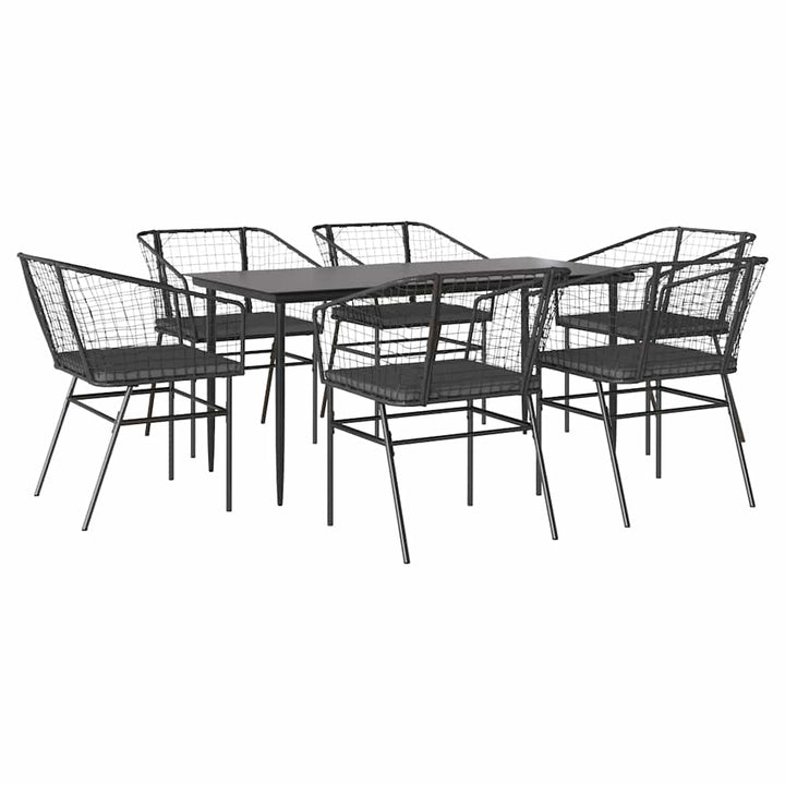 7 dele spisebordssæt til haven m. hynder polyrattan glas sort