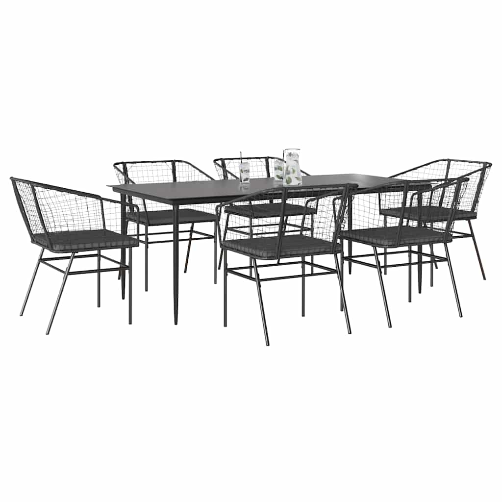 7 dele spisebordssæt til haven m. hynder polyrattan glas sort