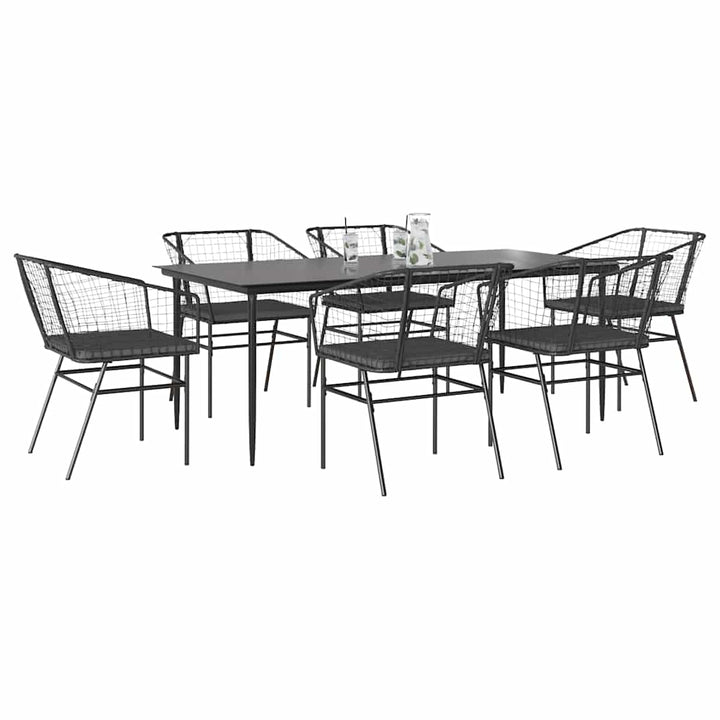 7 dele spisebordssæt til haven m. hynder polyrattan glas sort
