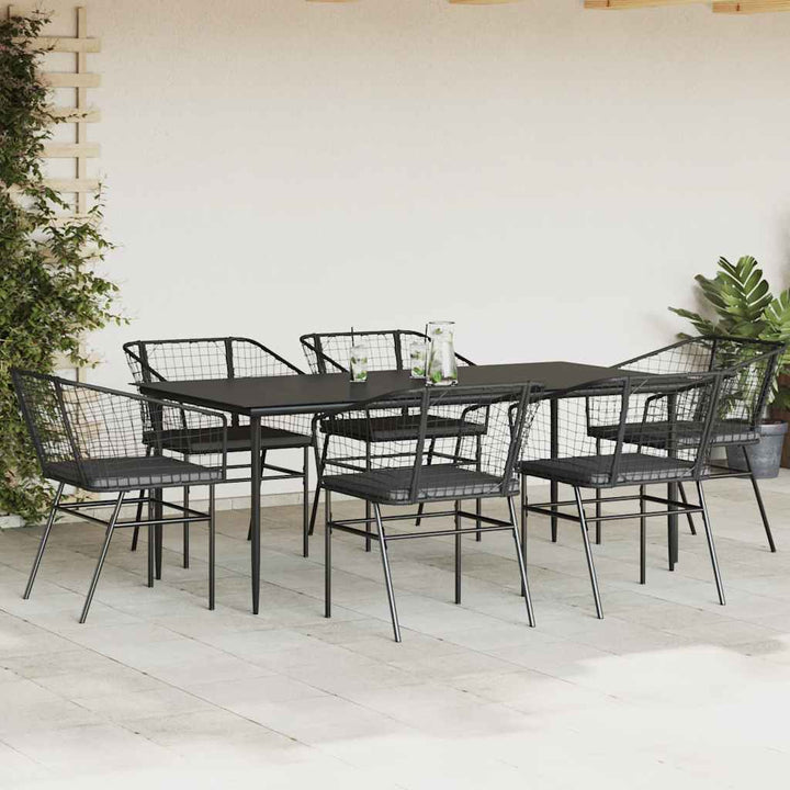 7 dele spisebordssæt til haven m. hynder polyrattan glas sort