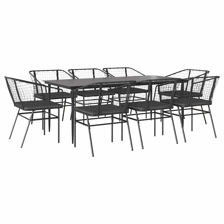 9 dele spisebordssæt til haven m. hynder polyrattan glas sort