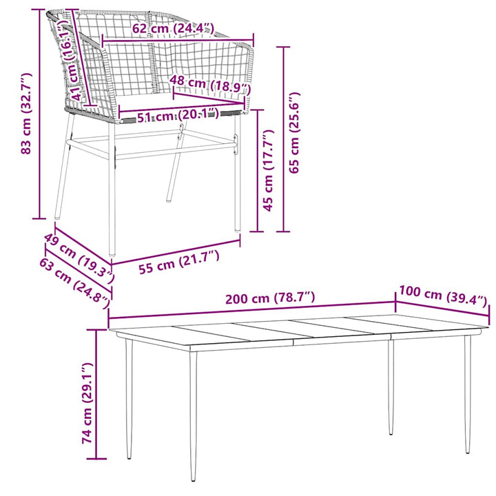 9 dele spisebordssæt til haven m. hynder polyrattan glas sort