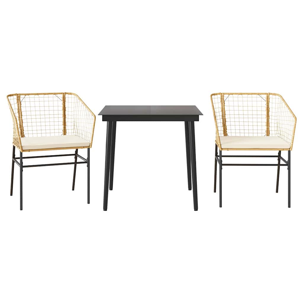 3 dele spisebordssæt til haven m. hynder polyrattan glas brun