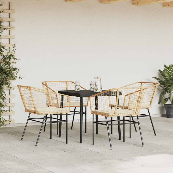 5 dele spisebordssæt til haven m. hynder polyrattan glas brun
