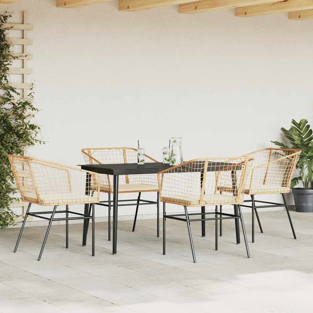 5 dele spisebordssæt til haven m. hynder polyrattan glas brun