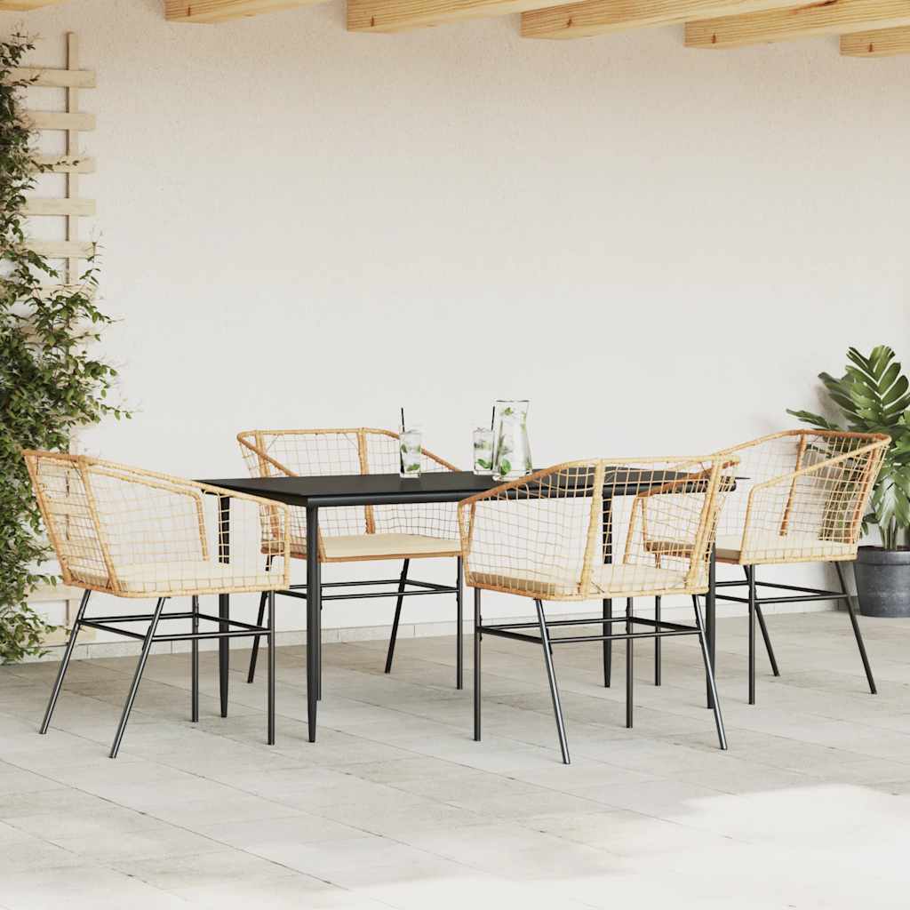 5 dele spisebordssæt til haven m. hynder polyrattan glas brun
