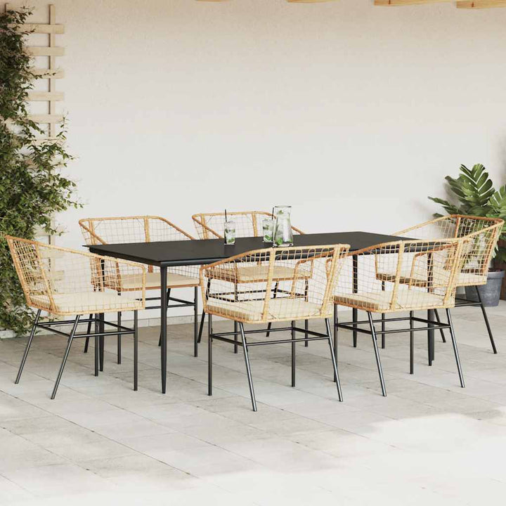 7 dele spisebordssæt til haven m. hynder polyrattan glas brun