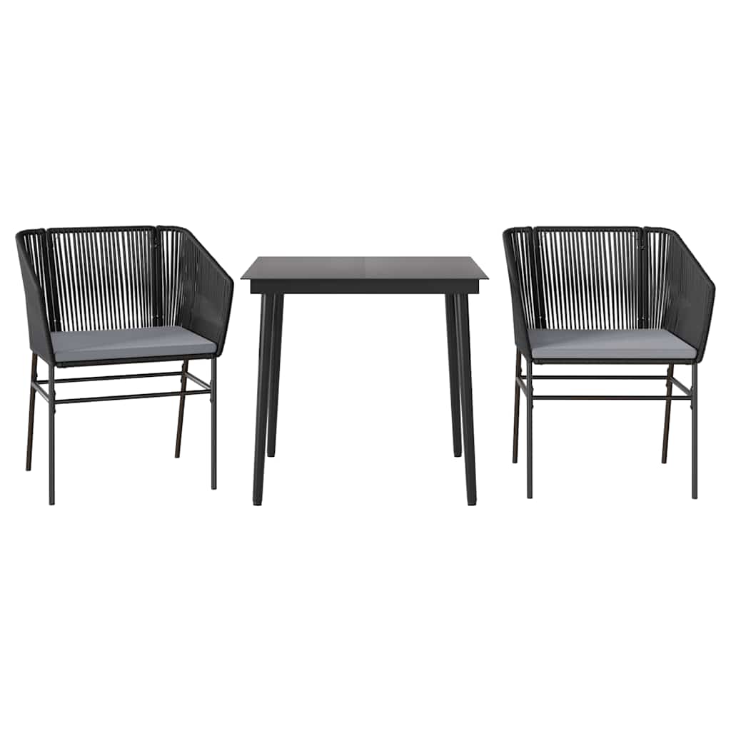 3 dele spisebordssæt til haven m. hynder polyrattan glas sort