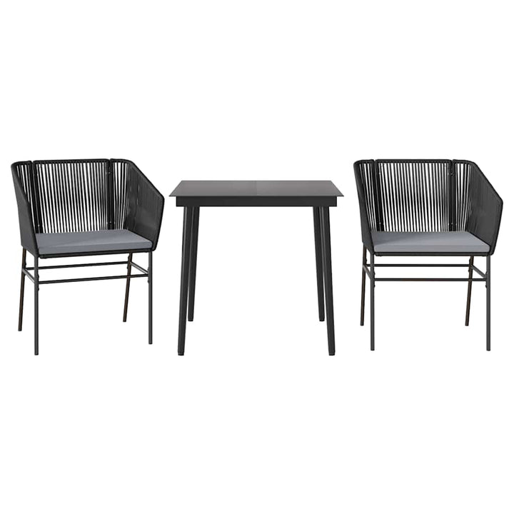 3 dele spisebordssæt til haven m. hynder polyrattan glas sort