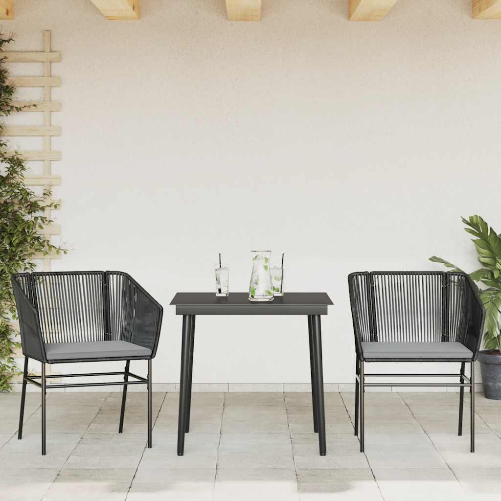 3 dele spisebordssæt til haven m. hynder polyrattan glas sort