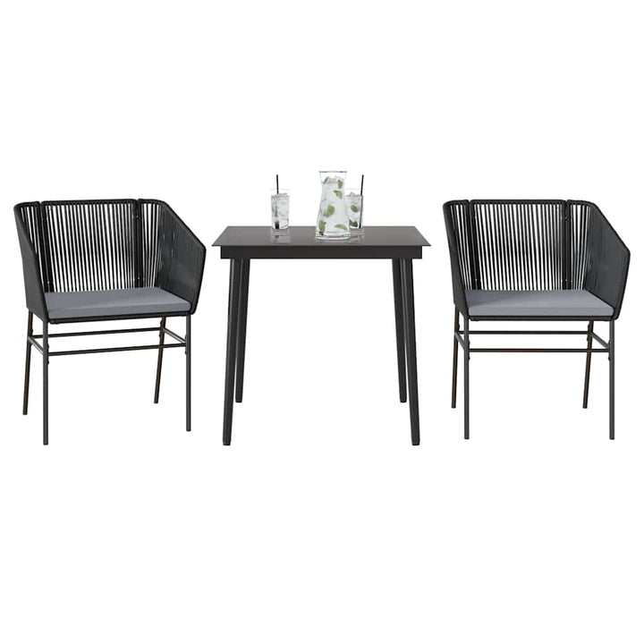 3 dele spisebordssæt til haven m. hynder polyrattan glas sort