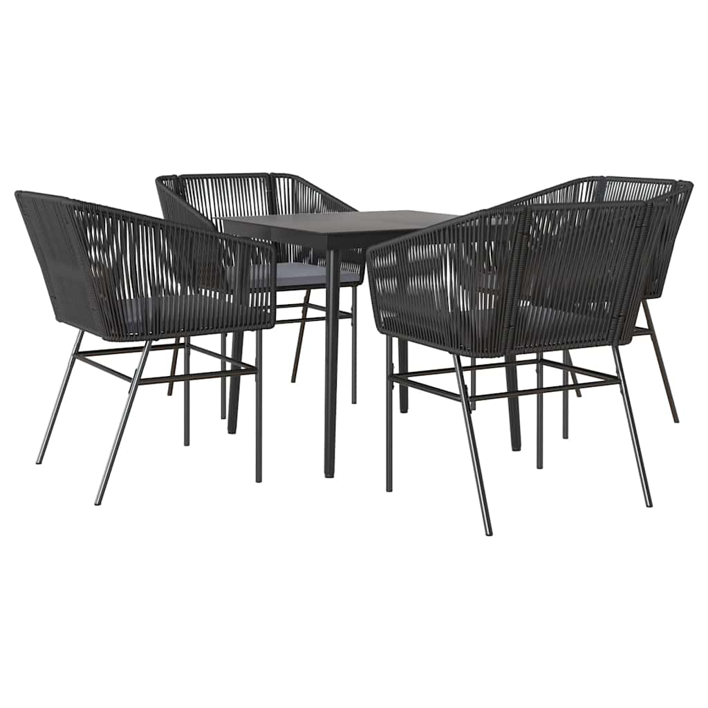 5 dele spisebordssæt til haven m. hynder polyrattan glas sort