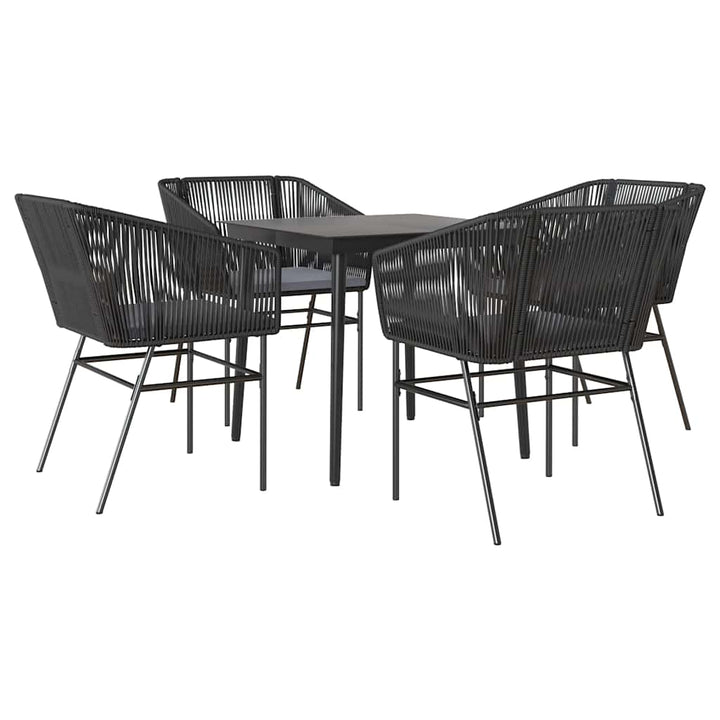 5 dele spisebordssæt til haven m. hynder polyrattan glas sort