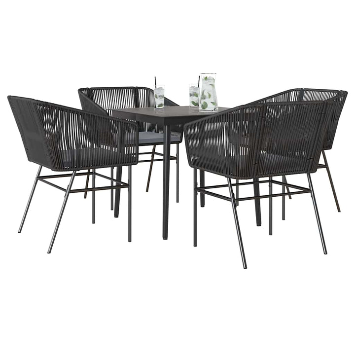 5 dele spisebordssæt til haven m. hynder polyrattan glas sort