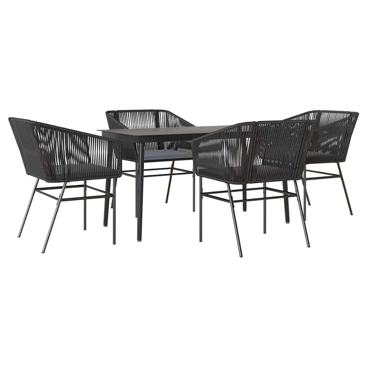 5 dele spisebordssæt til haven m. hynder polyrattan glas sort