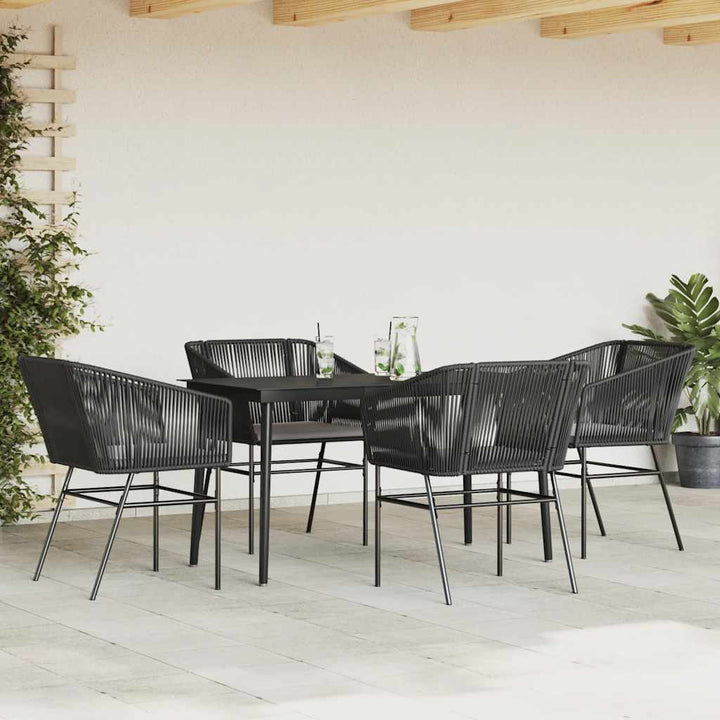 5 dele spisebordssæt til haven m. hynder polyrattan glas sort