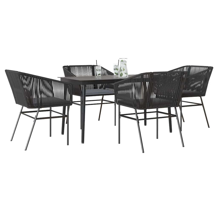 5 dele spisebordssæt til haven m. hynder polyrattan glas sort
