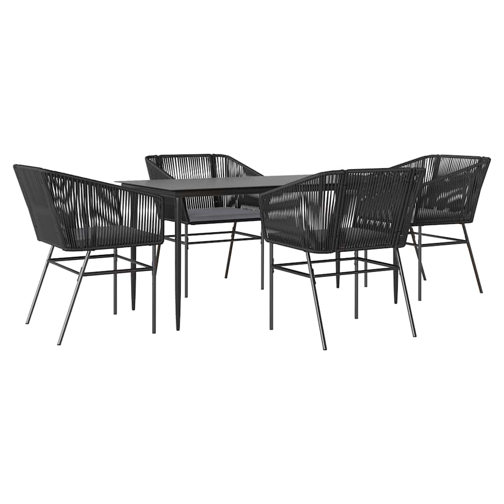 5 dele spisebordssæt til haven m. hynder polyrattan glas sort