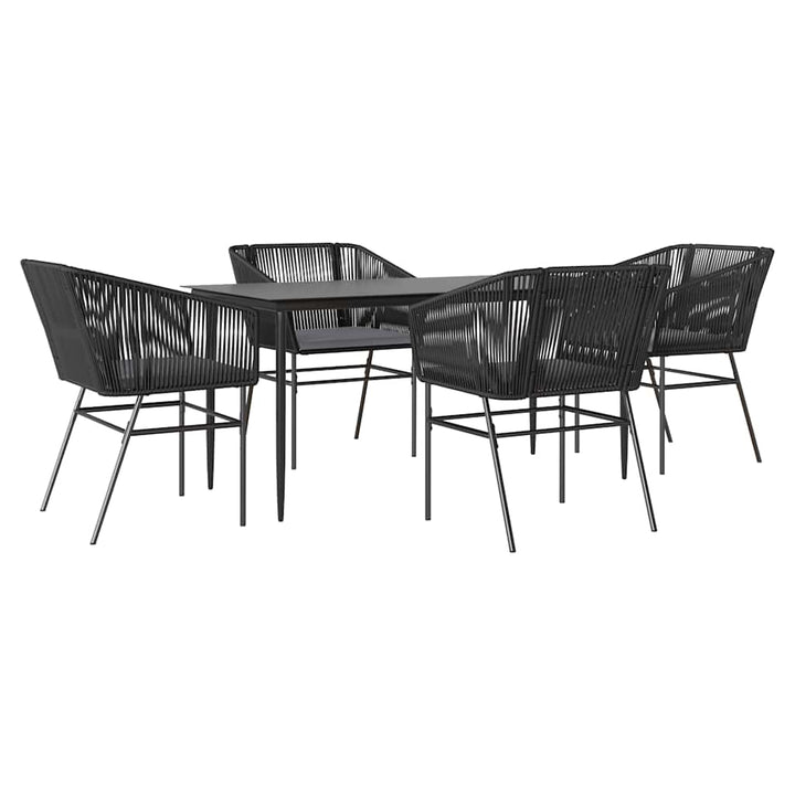 5 dele spisebordssæt til haven m. hynder polyrattan glas sort