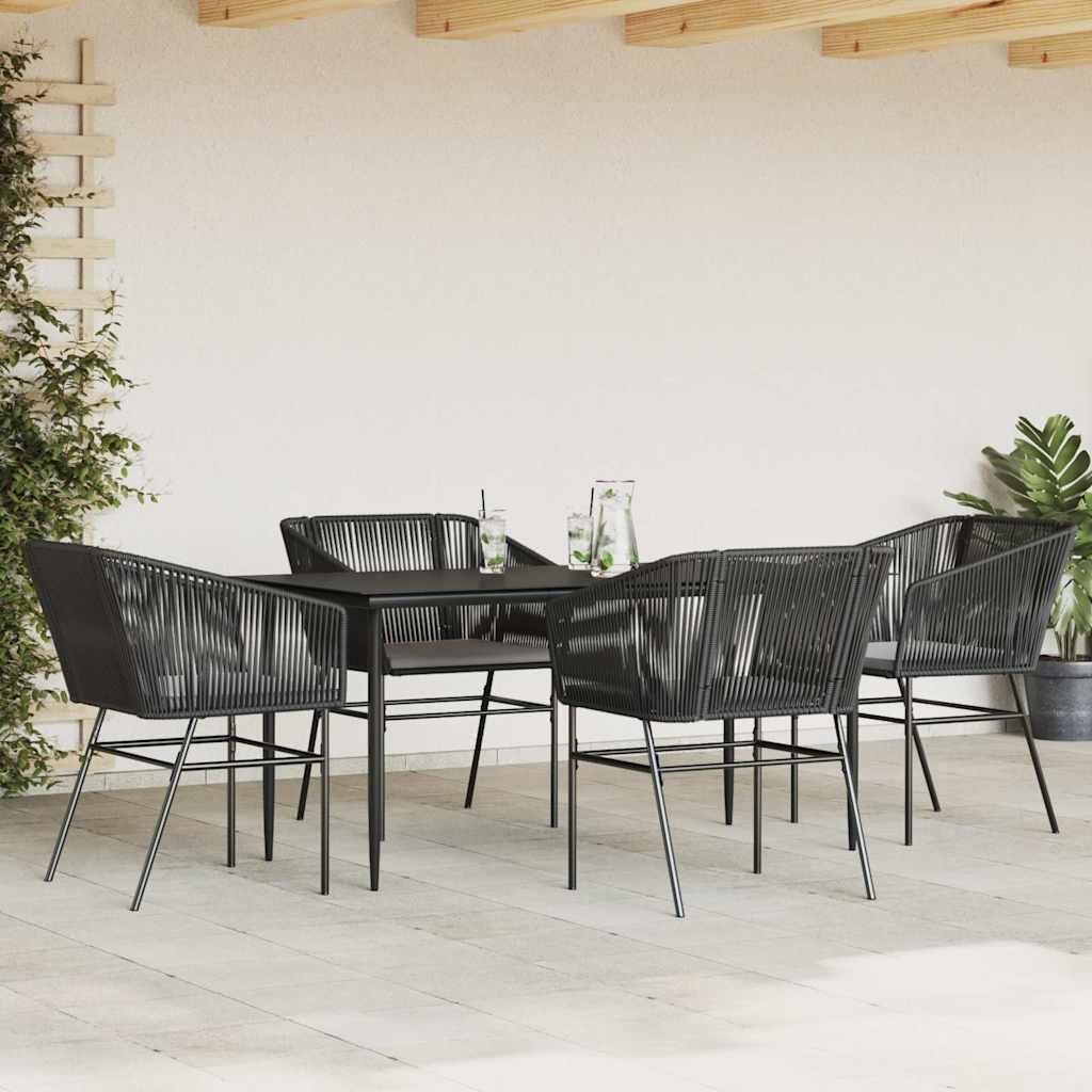 5 dele spisebordssæt til haven m. hynder polyrattan glas sort