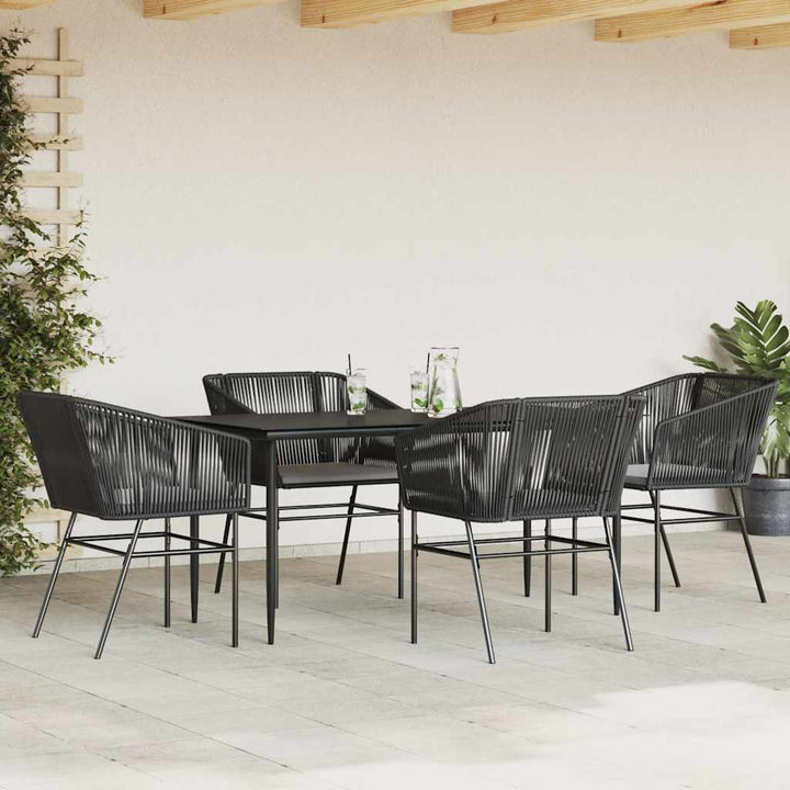 5 dele spisebordssæt til haven m. hynder polyrattan glas sort