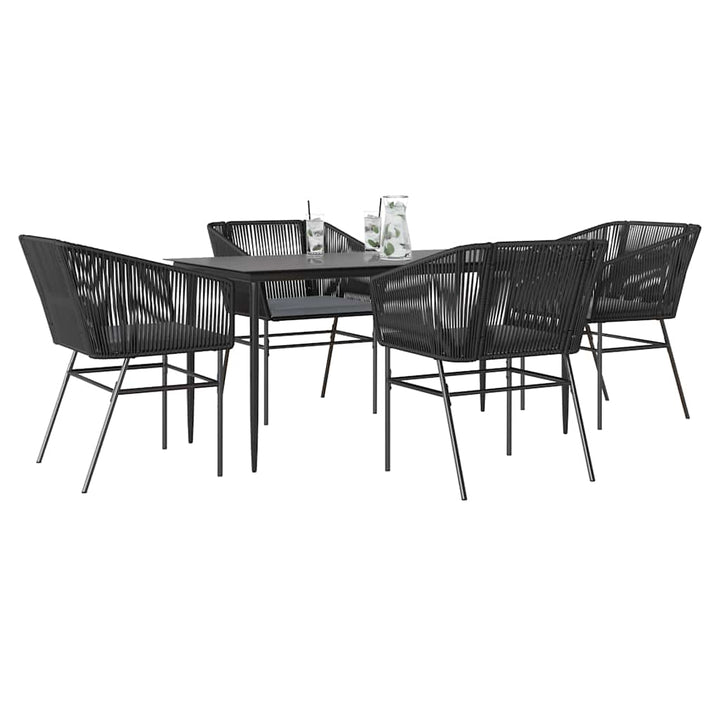 5 dele spisebordssæt til haven m. hynder polyrattan glas sort