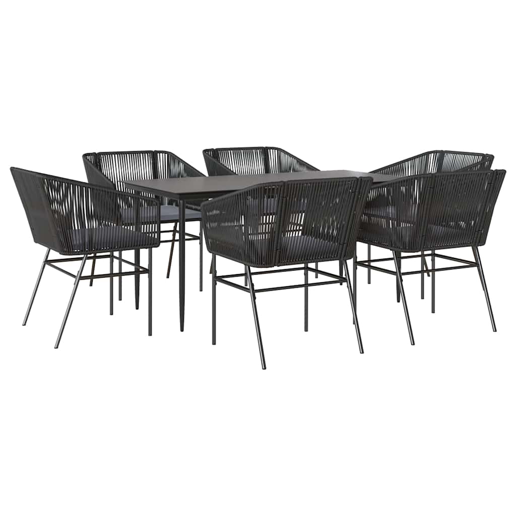 7 dele spisebordssæt til haven m. hynder polyrattan glas sort
