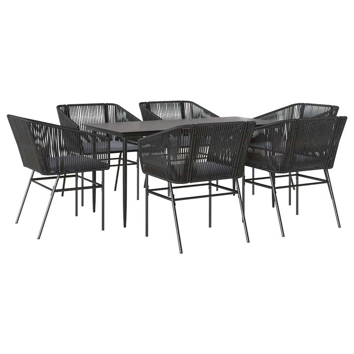 7 dele spisebordssæt til haven m. hynder polyrattan glas sort