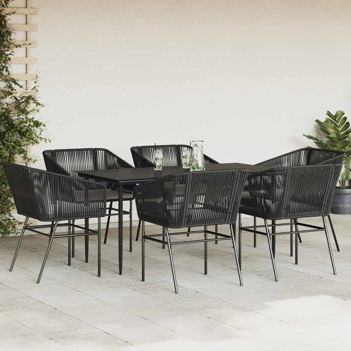 7 dele spisebordssæt til haven m. hynder polyrattan glas sort