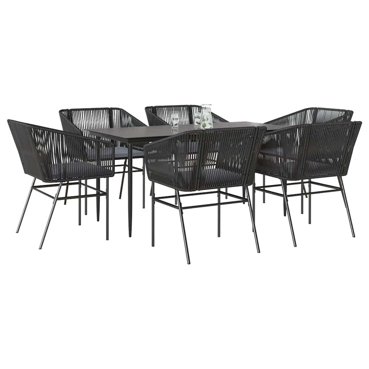 7 dele spisebordssæt til haven m. hynder polyrattan glas sort