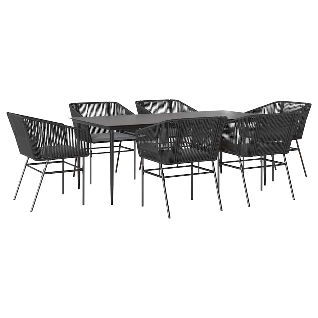 7 dele spisebordssæt til haven m. hynder polyrattan glas sort