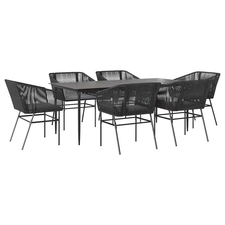 7 dele spisebordssæt til haven m. hynder polyrattan glas sort
