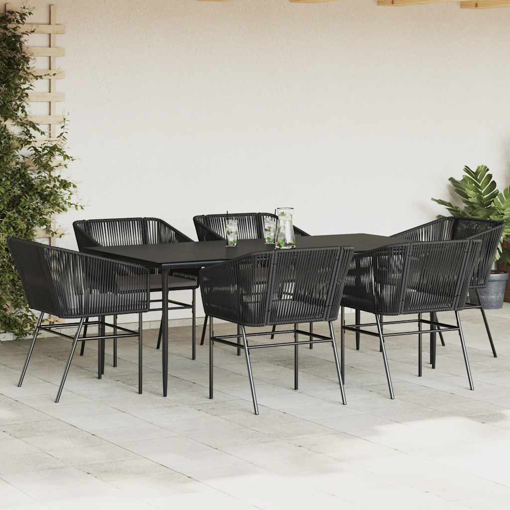 7 dele spisebordssæt til haven m. hynder polyrattan glas sort