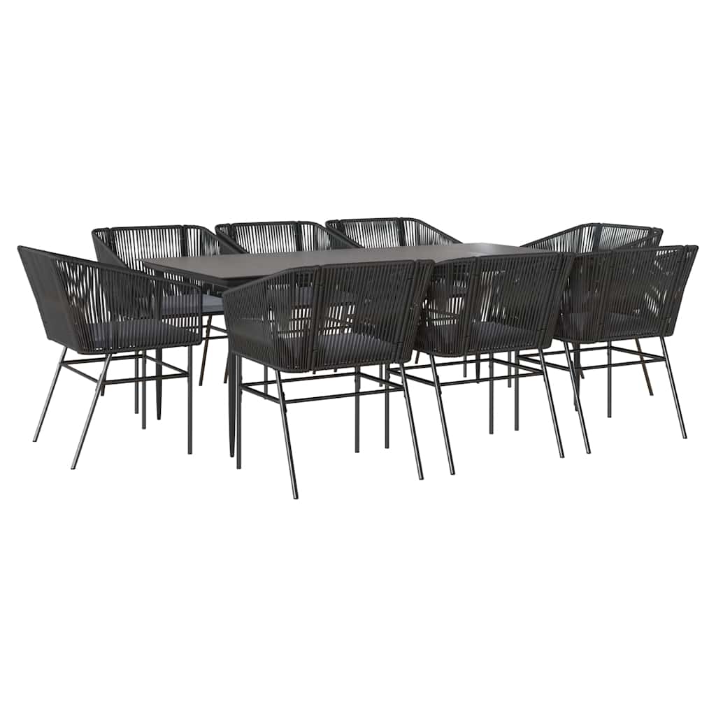 9 dele spisebordssæt til haven m. hynder polyrattan glas sort