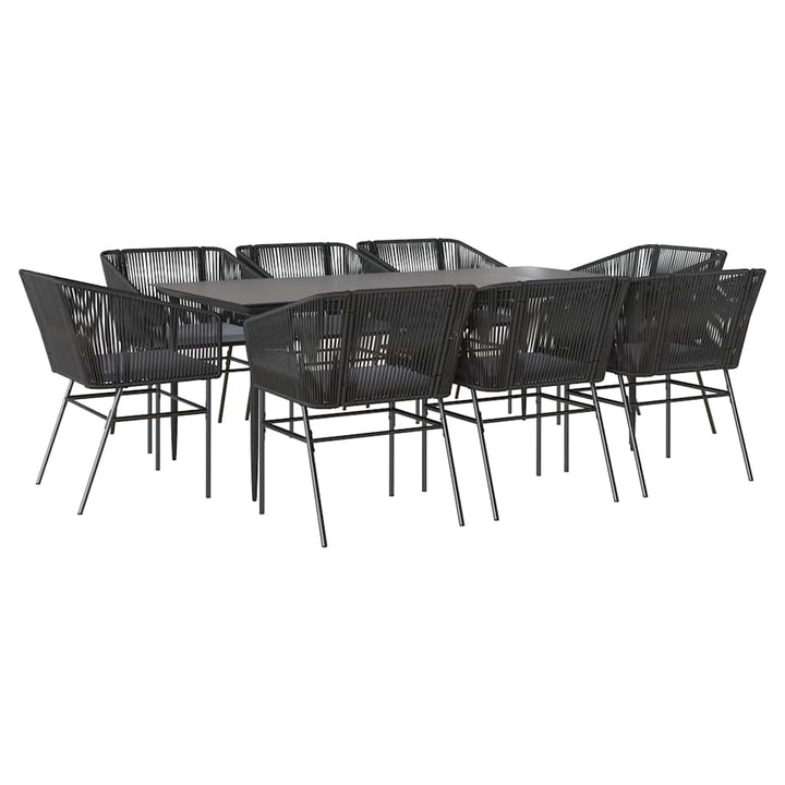 9 dele spisebordssæt til haven m. hynder polyrattan glas sort