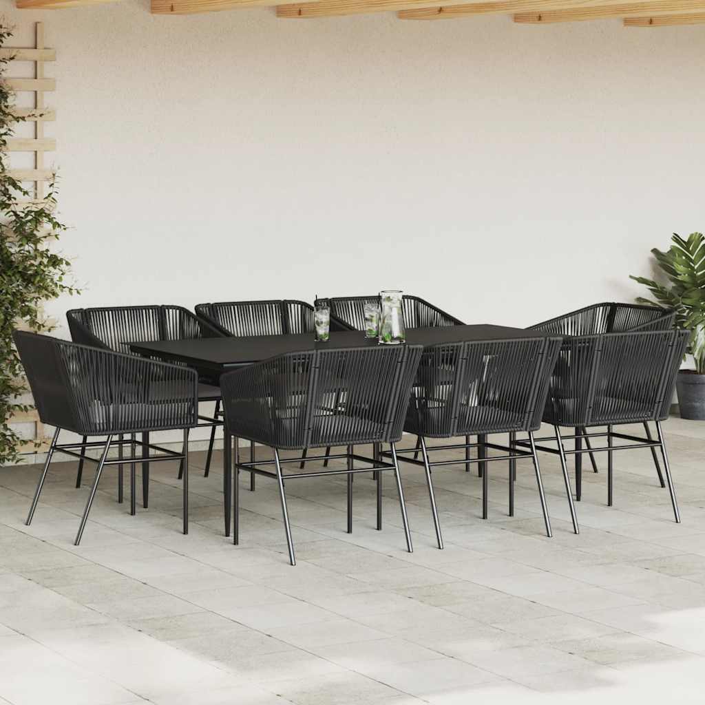 9 dele spisebordssæt til haven m. hynder polyrattan glas sort
