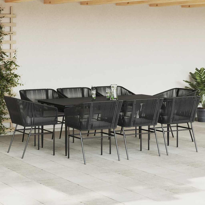 9 dele spisebordssæt til haven m. hynder polyrattan glas sort