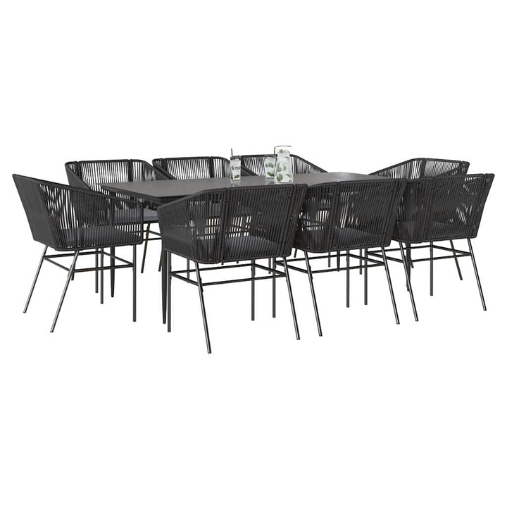 9 dele spisebordssæt til haven m. hynder polyrattan glas sort
