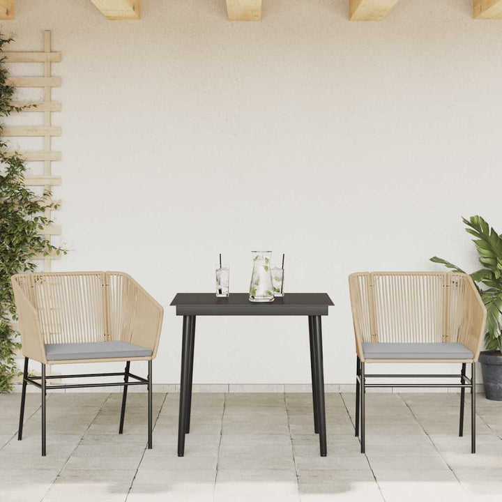 3 dele spisebordssæt til haven m. hynder polyrattan glas brun