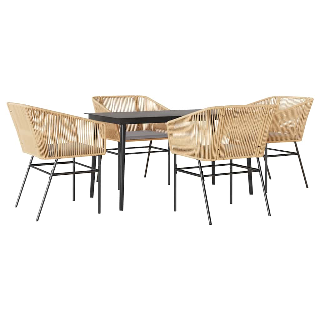 5 dele spisebordssæt til haven m. hynder polyrattan glas brun