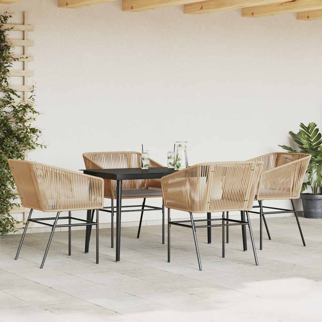 5 dele spisebordssæt til haven m. hynder polyrattan glas brun