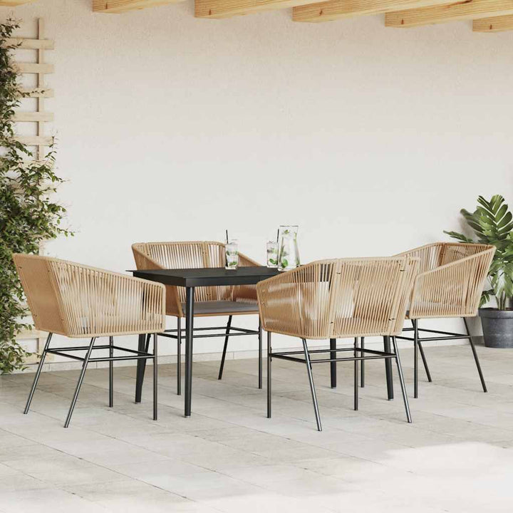 5 dele spisebordssæt til haven m. hynder polyrattan glas brun