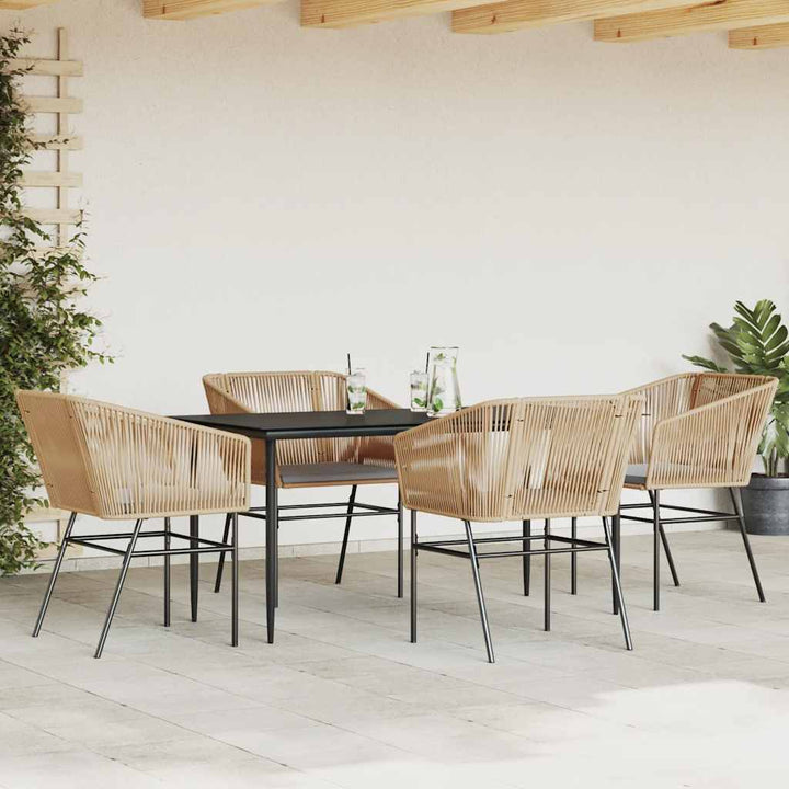 5 dele spisebordssæt til haven m. hynder polyrattan glas brun