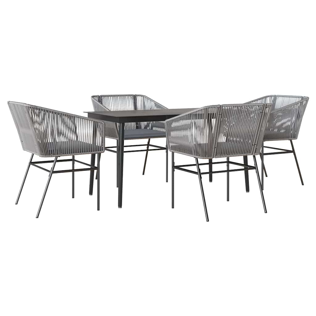 5 dele spisebordssæt til haven med hynder polyrattan glas grå