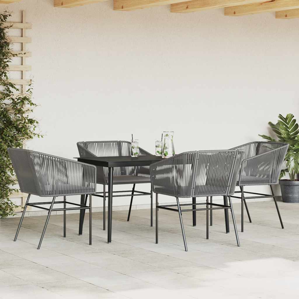 5 dele spisebordssæt til haven med hynder polyrattan glas grå
