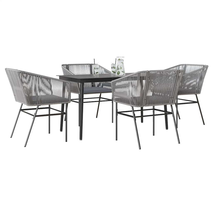 5 dele spisebordssæt til haven med hynder polyrattan glas grå