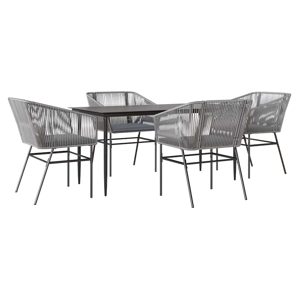 5 dele spisebordssæt til haven med hynder polyrattan glas grå