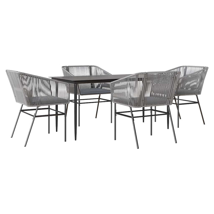 5 dele spisebordssæt til haven med hynder polyrattan glas grå
